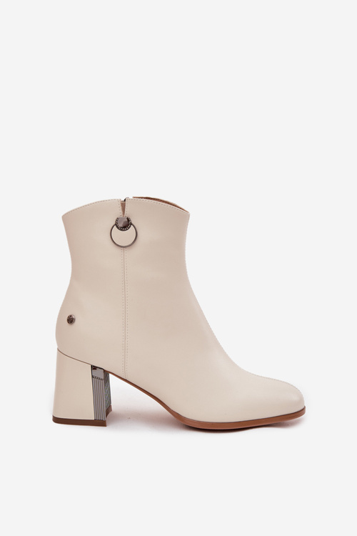 Insulated leather ankle boots with heel Maciejka K7203-04 beige