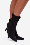 Women's Ankle Boots On Heel With Wrinkled Shaft Eco Suede Zipper Black Ulisse