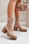 Women's Platform Ankle Boots With Chunky Heel S.Barski HY42-739 Beige