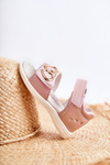 Leather Children's Sandals With Velcro Pink Catia