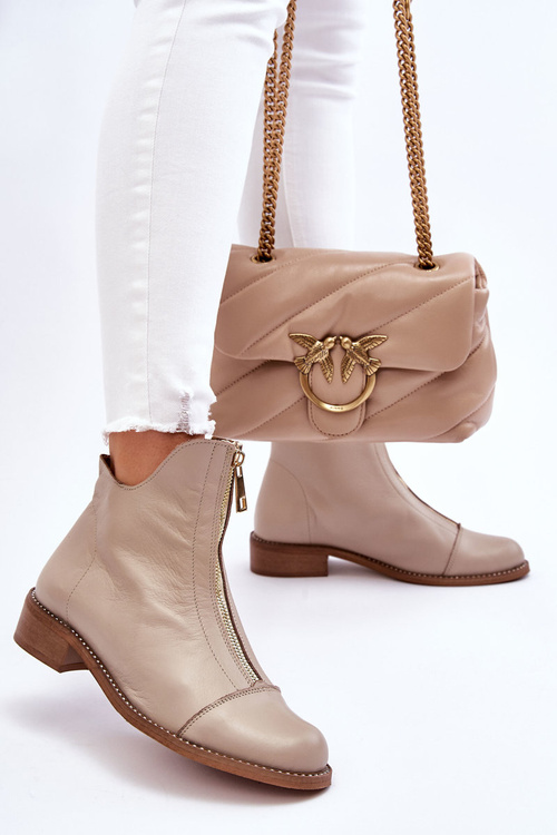 Leather Zipper Boots Nicole 2785/008 Beige