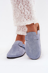 Womens clogs and on cork platform with buckle blue Klarae