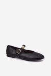 Women's Ballerinas With Strap And Golden Decorations Black Firicene