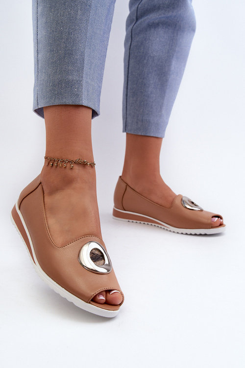 Women's Court Shoes with Eco Leather Decoration Dark Beige Biolita