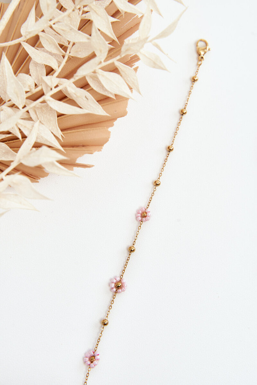 Anklet With Pink Flowers Gold