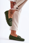 Women's Suede Moccasins on Flat Sole Green Appia