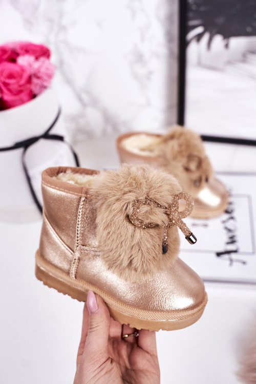 Children's Snow Boots Insulated With Fur Rose Gold Aurora
