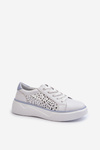 White Leather Women's Platform Sneakers Peilaeno