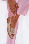 Leather Sandals With Decoration On Flat Heel S.Barski KV51-096 Gold