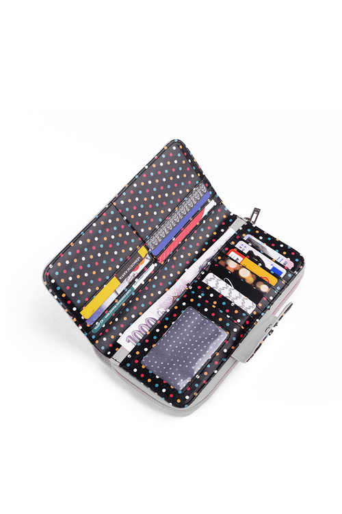 Large Women's Zip Wallet Dots Grey Huntress