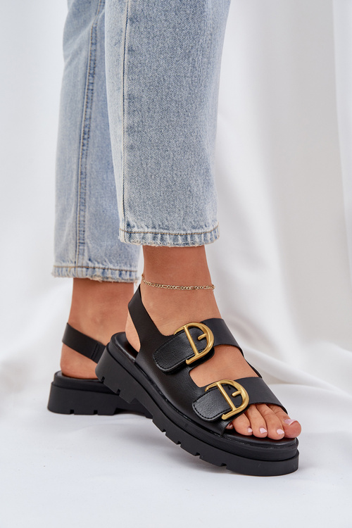 Eco Leather Sandals With Buckles Black Vulinea