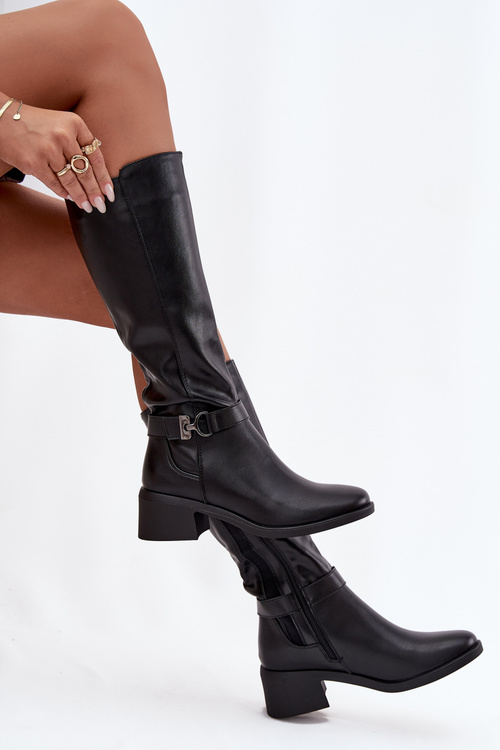 Ocieplane Women's Boots On Block Heel With Strap Sergio Leone KZ25826 Black