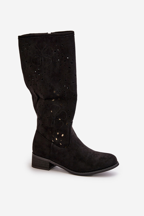 Women's Suede Boots with Lacing Black Tanive