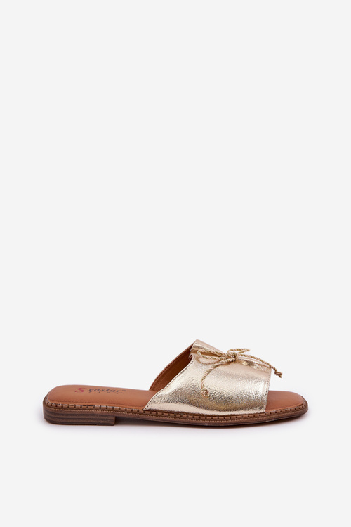 Flat Sandals With Decorative Bow Golden Deonelis