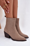 Suede Women's Cowboy Boots with Heel Lined Beige Dylira