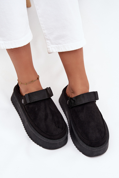 Damskie Śniegowce Eko Zamszowe Platforma Rzep Czarne Jorielle