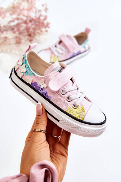 Trampki Dziecięce Materiałowe Print Różowe Buster