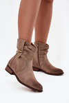 Women's ankle boots with low heel with gathering lined khaki Gracia