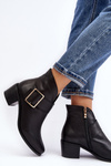 Women's leather ankle boots with low heel and buckle black Liliane