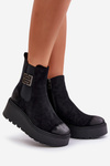 Warm Ankle Boots Women On Wedge And Platform Made Of Eco Suede Black Vinceza 58339