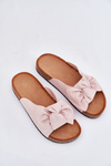 Ladies sandals on cork sole with bow light pink Seressa