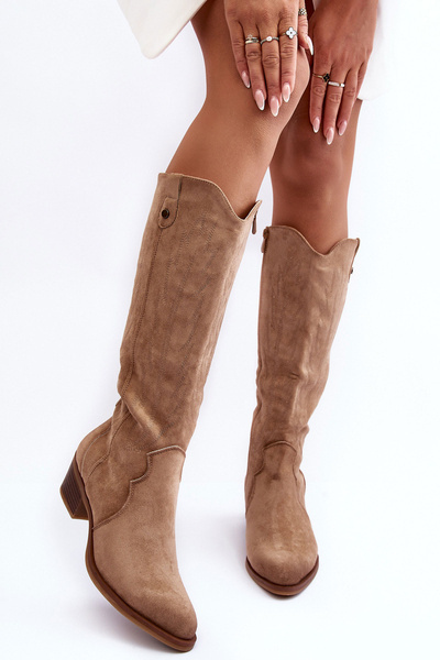 Low Heel Cowboy Boots Suede Beige Lunah