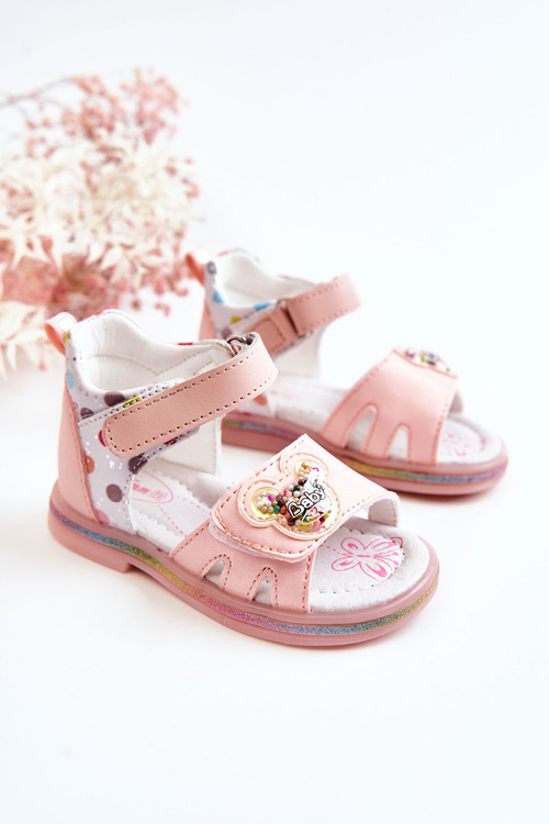 Leather Children's Sandals Pink Dotty
