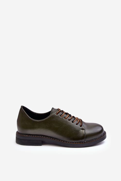 Ladies' Leather Lace-up Shoes Dark Green Naker