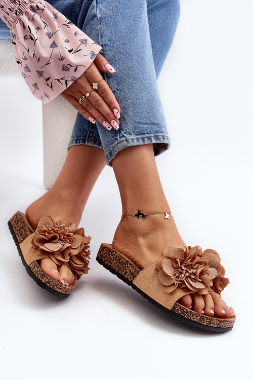 Women's Slippers with Flowers Brown Lulania