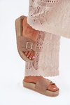Women's Platform Sandals With Gold Buckle Dark Beige Selira