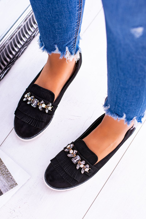 Black Suede Mokassins with Vivaro Crystals