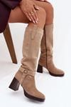 Insulated Women's Boots on Heel with Stitching Beige Alessara