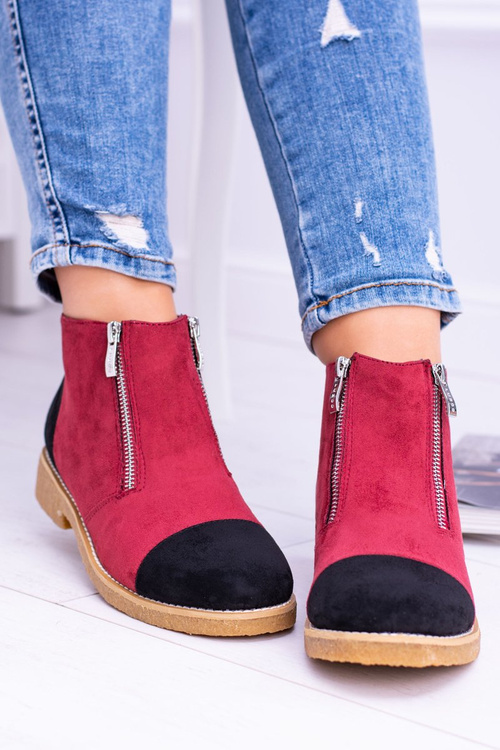 Lu Boo Suede Maroon Boots With Zippers Inez