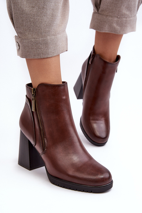 Women's Heeled Boots with Zippers Brown Ryelle