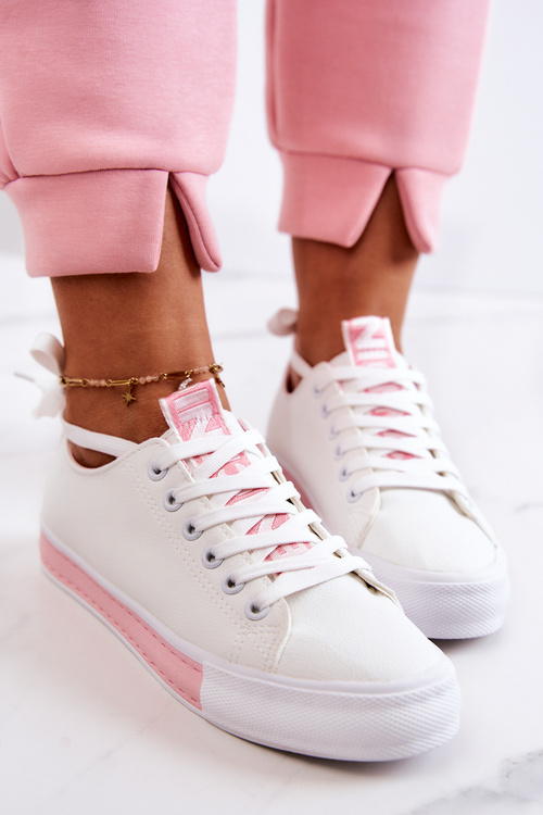 Women's Leather Sneakers White and Pink Mikayla