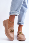 Women's Leather Moccasins with Flat Heel Beige Sincias