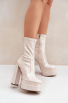 Lacquered Ankle Boots On Platform And High Heel Beige Lotisha