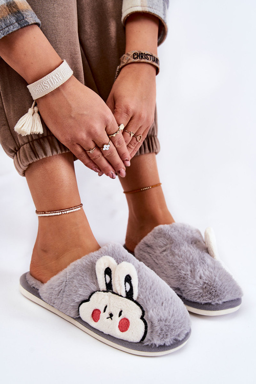 Papcie Damskie Futrzane Królik Szare Trisha