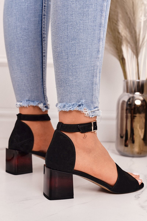 Sandals On Block Heel Laura Messi 2285 Suede Black