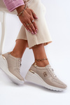 Sneakersy Damskie Skóra Koturn S.Barski LR810 Beżowe