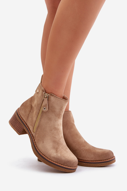Suede boots on a low post Beige Laurisa