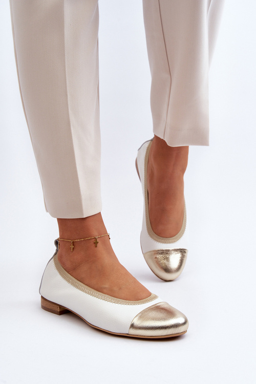 Zazoo 2890 Leather Ballerina White-Gold