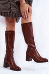 Women's Leather Boots On A Heel Brown Bremo