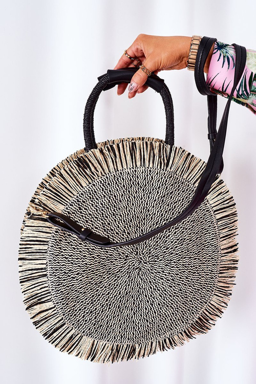 Braided Round Bag BRUNO ROSSI Black-Beige