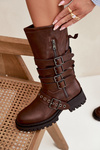 Insulated women's boots with straps and buckles brown Ivaline