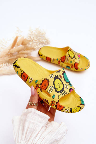 Children's Light Foam Slippers Lion Motif Yellow Esther