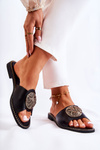 Women's Leather Slippers With Decoration Black Colene