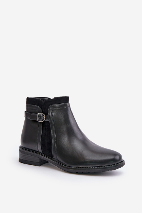 Warm Women's Ankle Boots With Low Shaft And Zipper Eco Leather Black Taitha