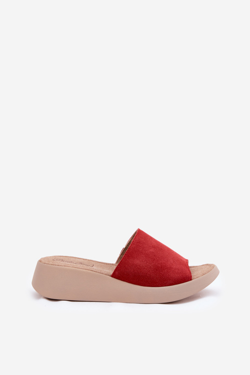 Damskie Klapki Na Koturnie Zamszowe Czerwone Panto Fino RR267040