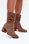Insulated Women's Ankle Boots with Ruching on a Block Heel Brown Ivressa